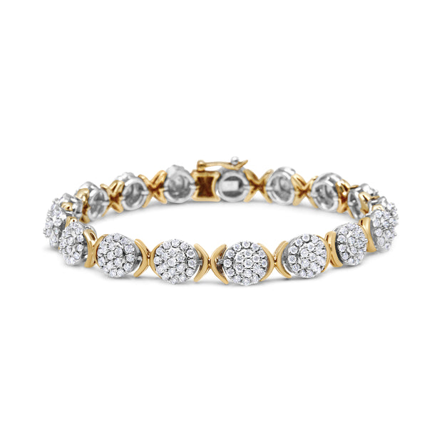 10k Yellow Gold Plated .925 Sterling Silver 5.00 Cttw Lab Grown Round Diamond Cluster Tennis Link Bracelet (G-H Color, VS1-VS2 Clarity) - 7.25"