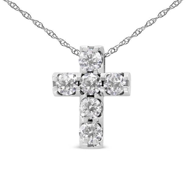 14K White Gold 1/2 Cttw Round Diamond Mini Cross 18" Pendant Necklace (J-K Color, SI1-SI2 Clarity)