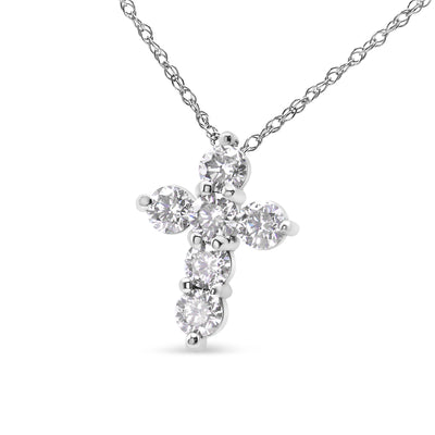 14K White Gold 1/2 Cttw Round Diamond Cross 18" Pendant Necklace (J-K Color, VS2-SI1 Clarity)