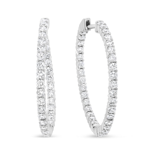 18K White Gold 3 5/8 Cttw Round Diamond Curved Inside-Outside Hoop Earrings (F-G Color, VS1-VS2 Clarity)