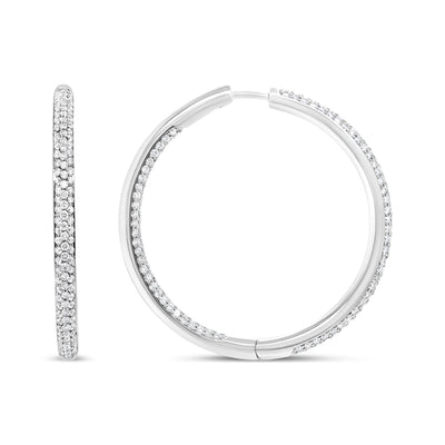 18K White Gold 2.00 Cttw Round-Cut Diamond Inner-Outer Hoop Earrings (F-G Color, VS1-VS2 Clarity)