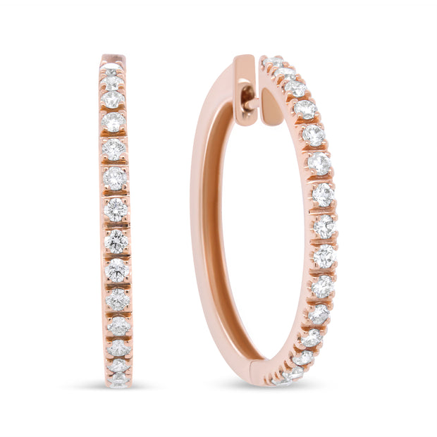 18K Rose Gold 5/8 Cttw Round Diamond Latch Hoop Earrings (F-G Color, VS1-VS2 Clarity)