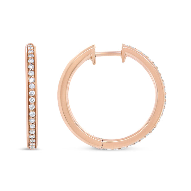 18K Rose Gold 1/5 Cttw Round Diamond Hoop Earrings (F-G Color, VS1-VS2 Clarity)