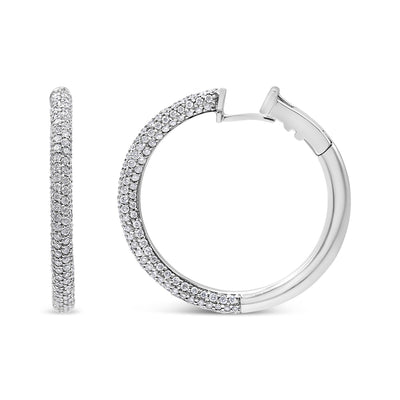 18K White Gold 2 1/3 Cttw Pave Set Diamond Semi Eternity Leverback Hoop Earrings (F-G Color, VS1-VS2 Clarity)