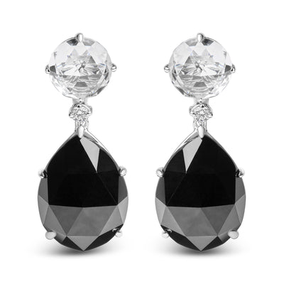18K White Gold 1/5 Cttw Diamond with Round White Topaz and 20x15mm Pear Cut Black Onyx Gemstone Dangle Earring (G-H Color, SI1-SI2 Clarity)