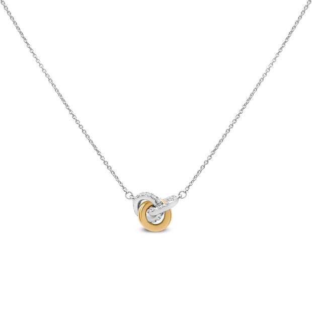 10K Yellow and White Gold 1/4 Cttw Diamond Triple Interlocking Rings Pendant 18" Necklace (I-J Color, I1-I2 Clarity)