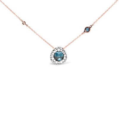 18K Rose Gold 5/8 Cttw Diamond and London Blue Topaz Gemstone Bezel-Set Cluster 18" Station Necklace (G-H Color, SI1-SI2 Clarity) - Adjustable up to 16" - 18"
