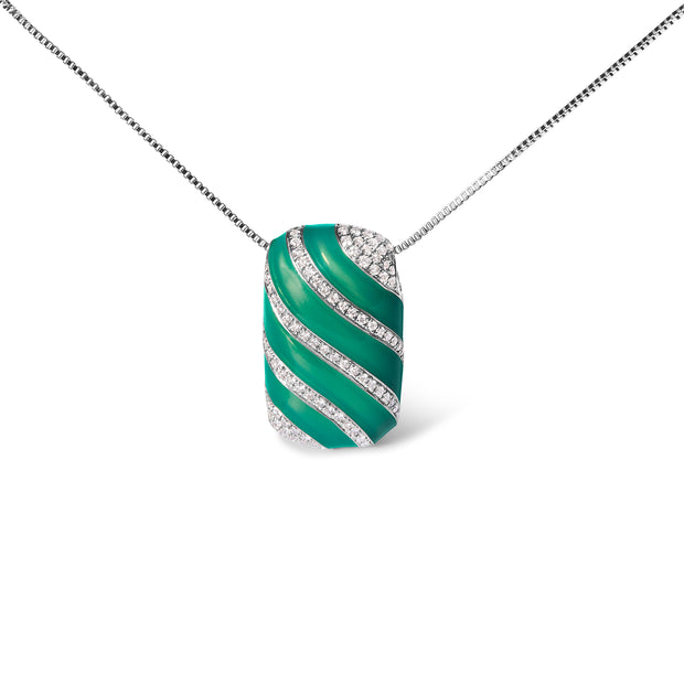 .925 Sterling Silver Turquoise Enamel and 1/2 Cttw Diamond Block 18" Pendant Necklace (F-G Color, VS1-VS2 Clarity)