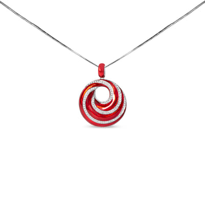 .925 Sterling Silver Red Enamel and 1/2 Diamond Endless Swirl Medallion 18" Pendant Necklace (F-G Color, VS1-VS2 Clarity)