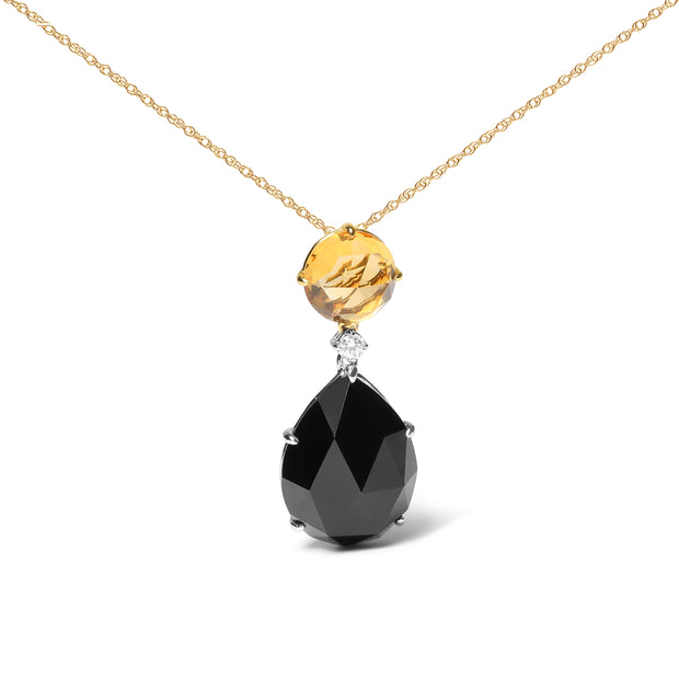 18K White and Yellow Gold Diamond Accent and Round Yellow Citrine and Pear Cut Black Onyx Dangle Drop 18" Pendant Necklace (G-H Color, SI1-SI2 Clarity)