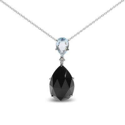 18K White Gold Diamond Accent and Pear Cut Sky Blue Topaz and Pear Cut Black Onyx Dangle Drop 18" Pendant Necklace (G-H Color, SI1-SI2 Clarity)
