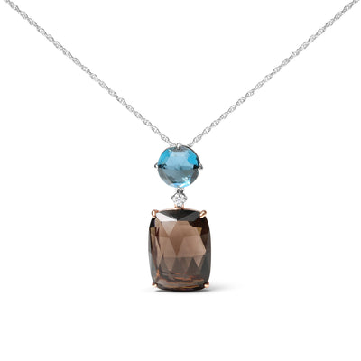 18K Rose and White Gold Diamond Accent and London Blue Topaz and Cushion Cut Smoky Quartz Gemstone Dangle Drop 18" Pendant Necklace (G-H Color, SI1-SI2 Clarity)