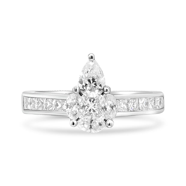 18K White Gold 1 3/8 Cttw Diamond Pear Shaped Composite Style Engagement Ring (F-G Color, VS1-VS2 Clarity) - Ring Size 6.5