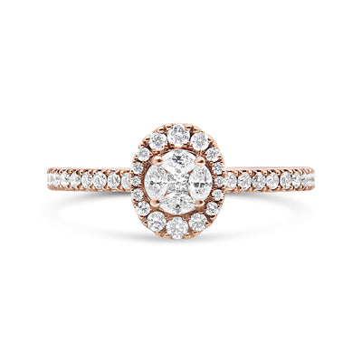 18K Rose Gold 1/2 Cttw Composite Marquise Composite Diamond Oval Shaped Halo Engagement Ring (F-G Color, VS1-VS2 Clarity) - Ring Size 7