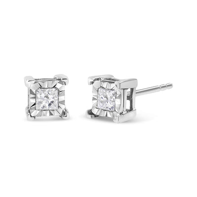 .925 Sterling Silver 1/2 Cttw Miracle Set Princess-cut Diamond Solitaire Stud Earrings (I-J Color, SI1-SI2 Clarity)