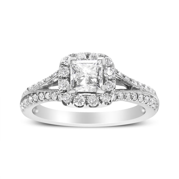 14K White Gold 1.15 Cttw Princess Diamond Center Engagement Ring with Split Shank (H-I Color, I1-I2 Clarity) - Size 6.75
