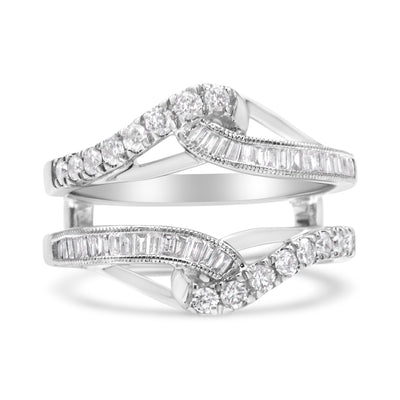 14K White Gold 0.65 Cttw Round and Baguette Invisible-Set Diamond Enhancer Wrap Ring (I-J Color, I2-I3 Clarity) - Size 6.75