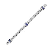 Sterling Silver Woven Bracelet with Blue Sapphire Stations