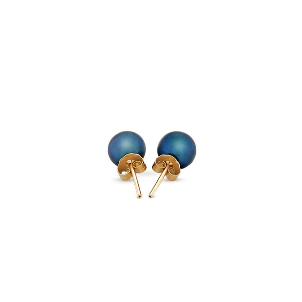 14k Yellow Gold Cultured Black Pearl Stud Earrings (7.0 mm)