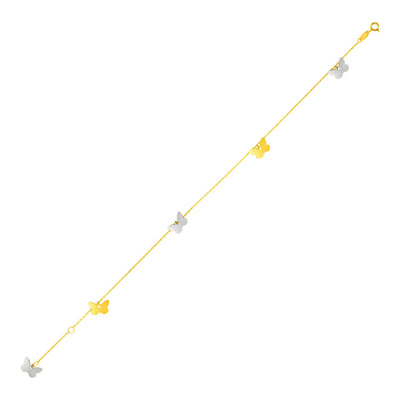 14k Two Tone Gold Anklet with Butterflies