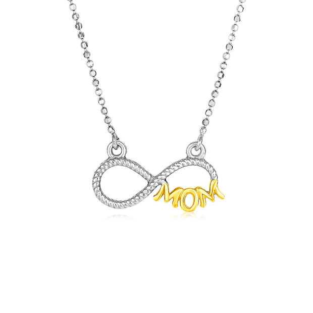 Sterling Silver Two Toned Mom Necklace with Cubic Zirconias