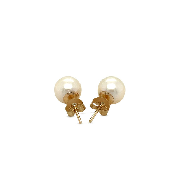 14k Yellow Gold Freshwater Cultured White Pearl Stud Earrings (7.0 mm)
