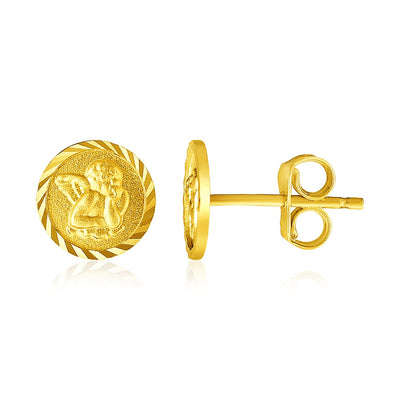14k Yellow Gold Round Angel Post Earrings