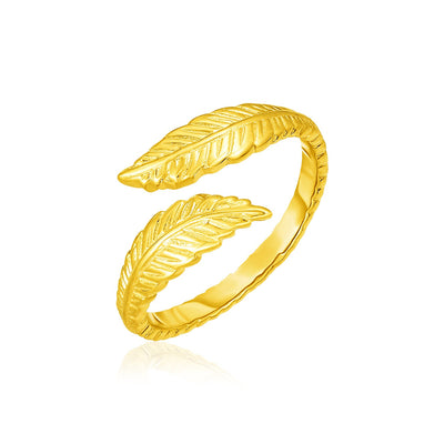 14k Yellow Gold Bypass Style Toe Ring with Leaves