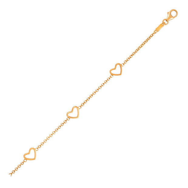 14k Yellow Gold Childrens Bracelet with Hearts