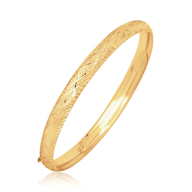 14k Yellow Gold Diamond Carved Bangle (6.0 mm)