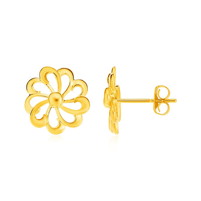 14k Yellow Gold Post Earrings with Flowers