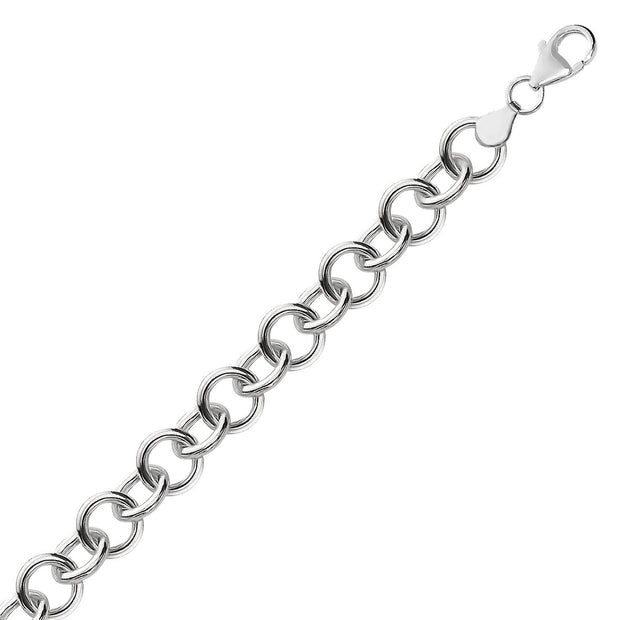 Sterling Silver Rolo Style Polished Charm Bracelet with Rhodium Plating