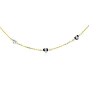 14k Two Tone Gold Anklet with Diamond Cut Heart Style Stations