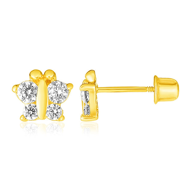 14k Yellow Gold Butterfly Childrens Earrings