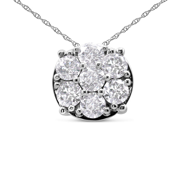 14K White Gold 2 1/3 Cttw Diamond 7 Stone Floral Cluster 18" Pendant Necklace (H-I Color, I1-I2 Clarity)