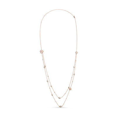 18K Rose Gold 1/2 Cttw Diamond and Freshwater Pearl Double Strand Station Necklace  (G-H Color, SI1-SI2 Clarity) - Adjustable up to 16" to 20"