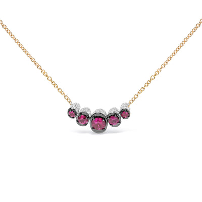18K Rose Gold 3/4 Cttw Pave Diamonds and Graduated Red Ruby Gemstone Curved Bar Choker Necklace (G-H Color, SI1-SI2 Clarity) - Adjustable up to 14" - 16.5"