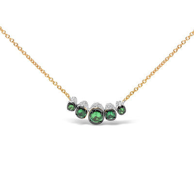18K Rose Gold 3/4 Cttw Pave Diamonds and Graduated Green Tsavorite Gemstone Curved Bar Choker Necklace (G-H Color, SI1-SI2 Clarity) - Adjustable up to 14" - 16.5"