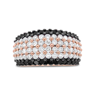 18K Rose Gold 2 1/5 Cttw Black and White Diamond 6 Row Band Ring (F-G Color, VS1-VS2 Clarity) - Ring Size 7
