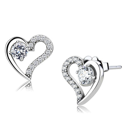 DA083 - High polished (no plating) Stainless Steel Earrings with AAA Grade CZ  in Clear