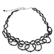LO4721 - Rhodium Brass Necklace with Synthetic Synthetic Glass in Jet