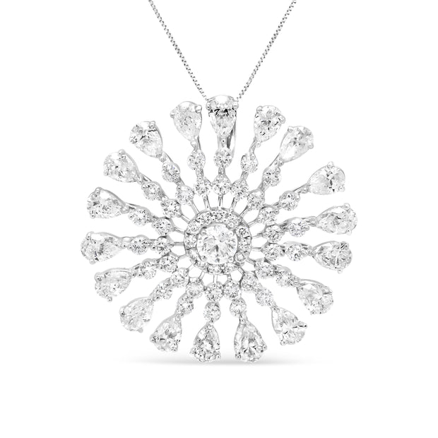 18K White Gold 5 1/4 Cttw Round and Pear-Cut Diamond Sun Shaped 18" Pendant Necklace (F-G Color, VS1-VS2 Clarity) | American Jewelry