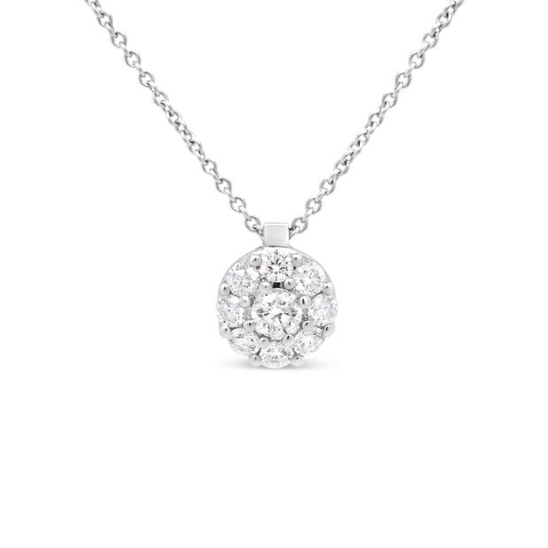 18K White Gold 5/8 Cttw Round Diamond Cluster Circle-Shape 18"Pendant Necklace  (F-G Color, SI1-SI2 Clarity)