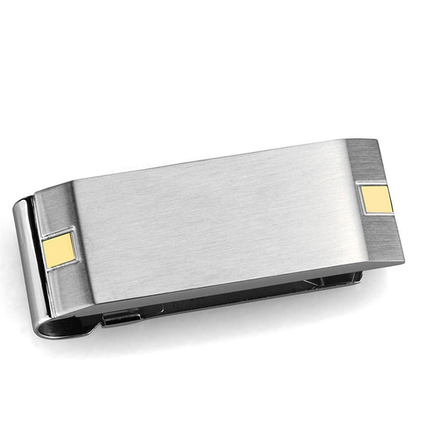 TK2069 - Two-Tone IP Gold (Ion Plating) Stainless Steel Money clip with No Stone