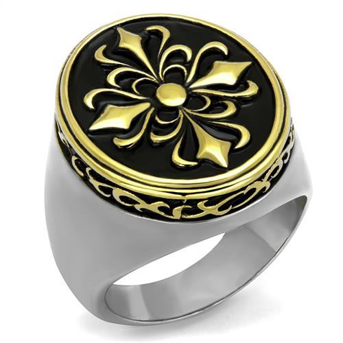 TK2241 - Two-Tone IP Gold (Ion Plating) Stainless Steel Ring with Epoxy  in Jet