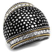 TK2369 - Two-Tone IP Gold (Ion Plating) Stainless Steel Ring with Top Grade Crystal  in Clear