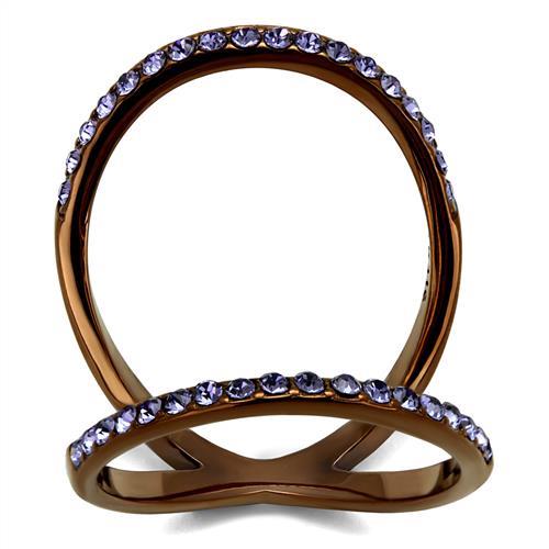 TK2693 - IP Coffee light Stainless Steel Ring with Top Grade Crystal  in Tanzanite
