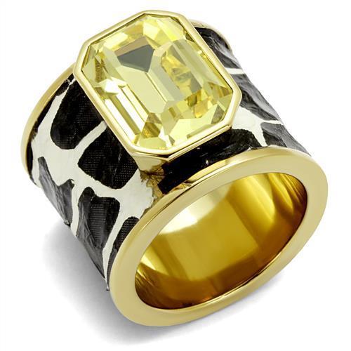 TK2701 - IP Gold(Ion Plating) Stainless Steel Ring with Top Grade Crystal  in Citrine Yellow