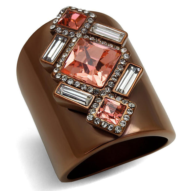 TK2735 - IP Coffee light Stainless Steel Ring with Top Grade Crystal  in Rose