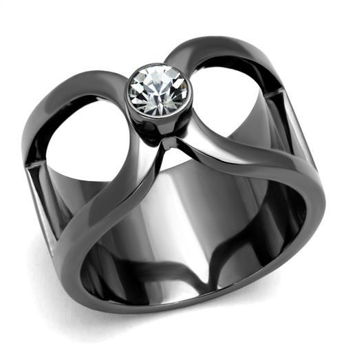 TK2897 - IP Light Black  (IP Gun) Stainless Steel Ring with Top Grade Crystal  in Clear